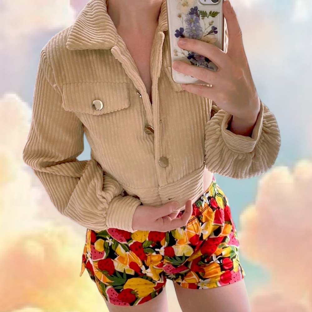 Shein • Oatmeal Cropped Corduroy Lined Jacket